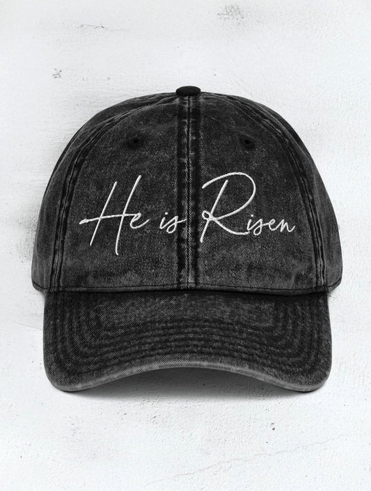 He Is Risen Script Cap